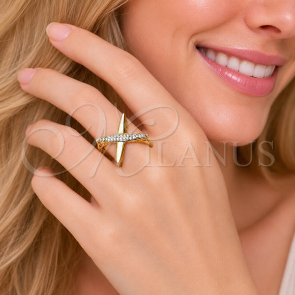 Anillo Multi Piedra 01.283.0072 Oro Laminado, con Zirconia Cubica Blanca, Pulido, Tono Dorado (Talla Unica)