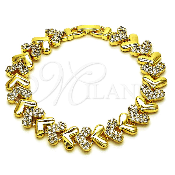 Pulsera Tennis 03.283.0561.07 Oro Laminado, Diseño de Corazón, con Zirconia Cubica Blanca, Pulido, Tono Dorado (Grosor 10.8 MM, 8 Pulgadas de Largo)