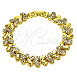 Pulsera Tennis 03.283.0561.07 Oro Laminado, Diseño de Corazón, con Zirconia Cubica Blanca, Pulido, Tono Dorado (Grosor 10.8 MM, 8 Pulgadas de Largo)