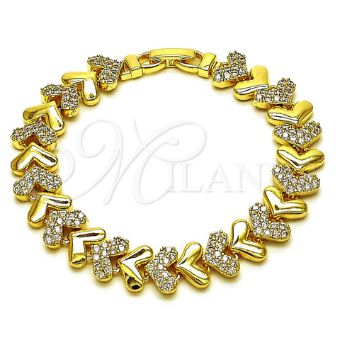 Pulsera Tennis 03.283.0561.07 Oro Laminado, Diseño de Corazón, con Zirconia Cubica Blanca, Pulido, Tono Dorado (Grosor 10.8 MM, 8 Pulgadas de Largo)