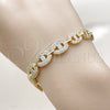 Pulsera Tennis 03.283.0562.07 Oro Laminado, Diseño de Puff Mariner, con Zirconia Cubica Blanca y Micro Pave Blanca, Pulido, Tono Dorado (Grosor 09.8 MM, 7 Pulgadas de Largo)