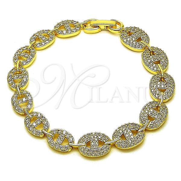 Pulsera Tennis 03.283.0562.07 Oro Laminado, Diseño de Puff Mariner, con Zirconia Cubica Blanca y Micro Pave Blanca, Pulido, Tono Dorado (Grosor 09.8 MM, 7 Pulgadas de Largo)