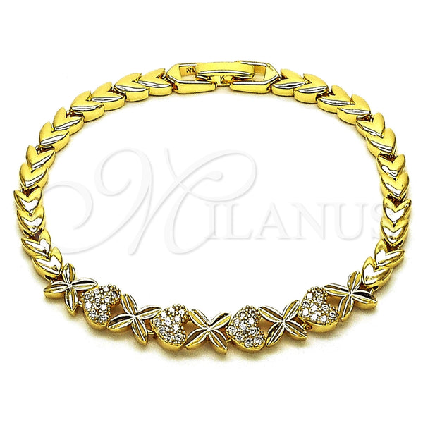 Pulsera Elegante 03.283.0564.07 Oro Laminado, Diseño de Corazón y Besos y Abrazos, con Zirconia Cubica Blanca, Diamantado, Tono Dorado (Grosor 05 MM, 8 Pulgadas de Largo)