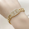 Pulsera Elegante 03.283.0565.07 Oro Laminado, Diseño de Llave Griega y Miami Cubana, con Micro Pave Blanca, Pulido, Tono Dorado (Grosor 06.5 MM, 7 Pulgadas de Largo)