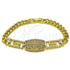 Pulsera Elegante 03.283.0565.07 Oro Laminado, Diseño de Llave Griega y Miami Cubana, con Micro Pave Blanca, Pulido, Tono Dorado (Grosor 06.5 MM, 7 Pulgadas de Largo)