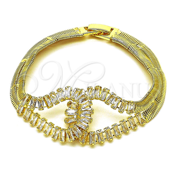 Pulsera Elegante 03.283.0566.07 Oro Laminado, Diseño de Baguette, con Zirconia Cubica Blanca, Pulido, Tono Dorado (Grosor 25 MM, 8 Pulgadas de Largo)