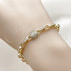Pulsera Elegante 03.283.0568.07 Oro Laminado, Diseño de Paperclip, con Micro Pave Blanca, Pulido, Tono Dorado (Grosor 05 MM, 8 Pulgadas de Largo)