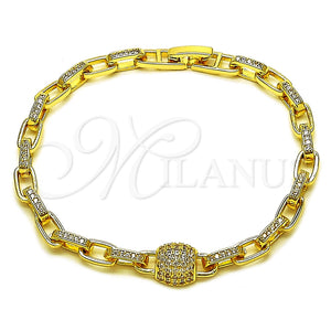 Pulsera Elegante 03.283.0568.07 Oro Laminado, Diseño de Paperclip, con Micro Pave Blanca, Pulido, Tono Dorado (Grosor 05 MM, 8 Pulgadas de Largo)