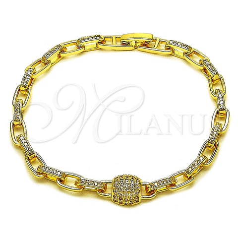 Pulsera Elegante 03.283.0568.07 Oro Laminado, Diseño de Paperclip, con Micro Pave Blanca, Pulido, Tono Dorado (Grosor 05 MM, 8 Pulgadas de Largo)