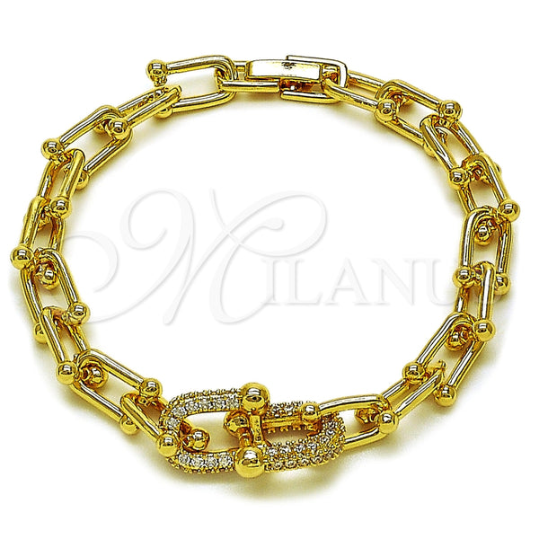 Pulsera Elegante 03.283.0570.07 Oro Laminado, Diseño de Herradura, con Zirconia Cubica Blanca, Pulido, Tono Dorado (Grosor 07.5 MM, 8 Pulgadas de Largo)