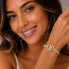 Pulsera Elegante 03.283.0571.07 Oro Laminado, Diseño de Corazón y Baguette, con Zirconia Cubica Blanca, Pulido, Tono Dorado (Grosor 05 MM, 8 Pulgadas de Largo)