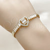 Pulsera Elegante 03.283.0571.07 Oro Laminado, Diseño de Corazón y Baguette, con Zirconia Cubica Blanca, Pulido, Tono Dorado (Grosor 05 MM, 8 Pulgadas de Largo)