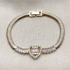 Pulsera Elegante 03.283.0571.07 Oro Laminado, Diseño de Corazón y Baguette, con Zirconia Cubica Blanca, Pulido, Tono Dorado (Grosor 05 MM, 8 Pulgadas de Largo)