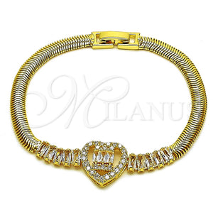 Pulsera Elegante 03.283.0571.07 Oro Laminado, Diseño de Corazón y Baguette, con Zirconia Cubica Blanca, Pulido, Tono Dorado (Grosor 05 MM, 8 Pulgadas de Largo)