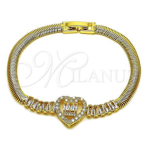 Pulsera Elegante 03.283.0571.07 Oro Laminado, Diseño de Corazón y Baguette, con Zirconia Cubica Blanca, Pulido, Tono Dorado (Grosor 05 MM, 8 Pulgadas de Largo)