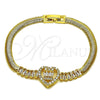 Pulsera Elegante 03.283.0571.07 Oro Laminado, Diseño de Corazón y Baguette, con Zirconia Cubica Blanca, Pulido, Tono Dorado (Grosor 05 MM, 8 Pulgadas de Largo)