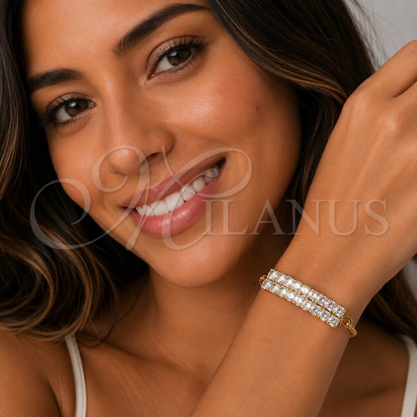 Pulsera Elegante 03.283.0572.07 Oro Laminado, Diseño de Miami Cubana, con Zirconia Cubica Blanca, Pulido, Tono Dorado (Grosor 05 MM, 8 Pulgadas de Largo)