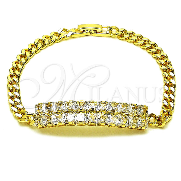 Pulsera Elegante 03.283.0572.07 Oro Laminado, Diseño de Miami Cubana, con Zirconia Cubica Blanca, Pulido, Tono Dorado (Grosor 05 MM, 8 Pulgadas de Largo)
