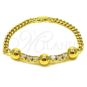 Pulsera Elegante 03.283.0573.07 Oro Laminado, Diseño de Miami Cubana y Bola, con Zirconia Cubica Blanca, Pulido, Tono Dorado (Grosor 05 MM, 8 Pulgadas de Largo)
