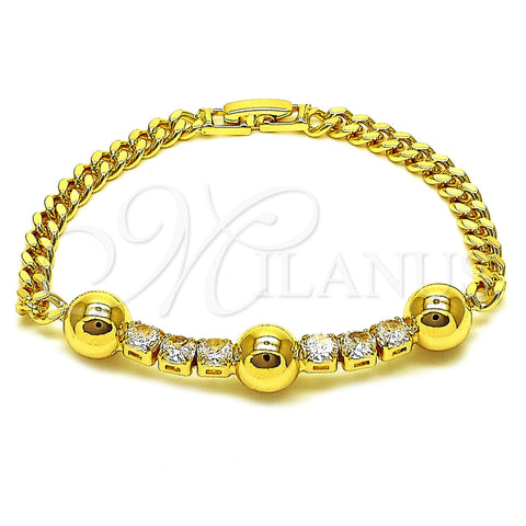 Pulsera Elegante 03.283.0573.07 Oro Laminado, Diseño de Miami Cubana y Bola, con Zirconia Cubica Blanca, Pulido, Tono Dorado (Grosor 05 MM, 8 Pulgadas de Largo)