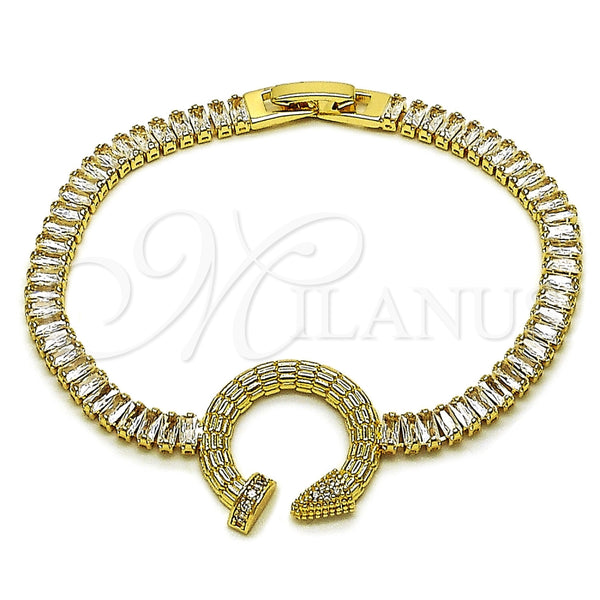 Pulsera Elegante 03.283.0574.07 Oro Laminado, Diseño de Clavo y Baguette, con Zirconia Cubica Blanca, Pulido, Tono Dorado (Grosor 04.6 MM, 8 Pulgadas de Largo)