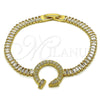 Pulsera Elegante 03.283.0574.07 Oro Laminado, Diseño de Clavo y Baguette, con Zirconia Cubica Blanca, Pulido, Tono Dorado (Grosor 04.6 MM, 8 Pulgadas de Largo)