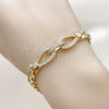 Pulsera Elegante 03.283.0575.07 Oro Laminado, Diseño de Hebilla del Cinturón y Gota, con Zirconia Cubica Blanca, Pulido, Tono Dorado (Grosor 07.3 MM, 8 Pulgadas de Largo)