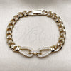 Pulsera Elegante 03.283.0575.07 Oro Laminado, Diseño de Hebilla del Cinturón y Gota, con Zirconia Cubica Blanca, Pulido, Tono Dorado (Grosor 07.3 MM, 8 Pulgadas de Largo)