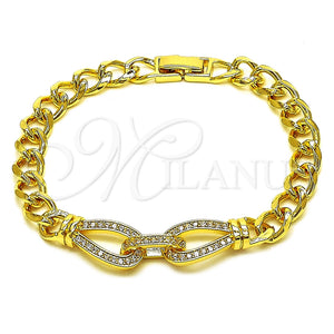 Pulsera Elegante 03.283.0575.07 Oro Laminado, Diseño de Hebilla del Cinturón y Gota, con Zirconia Cubica Blanca, Pulido, Tono Dorado (Grosor 07.3 MM, 8 Pulgadas de Largo)