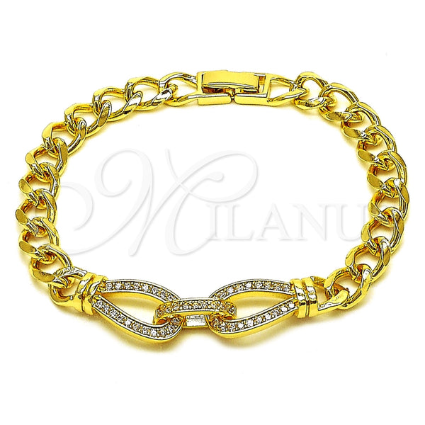 Pulsera Elegante 03.283.0575.07 Oro Laminado, Diseño de Hebilla del Cinturón y Gota, con Zirconia Cubica Blanca, Pulido, Tono Dorado (Grosor 07.3 MM, 8 Pulgadas de Largo)