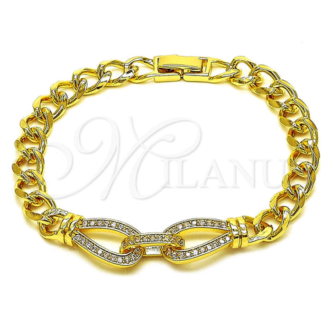 Pulsera Elegante 03.283.0575.07 Oro Laminado, Diseño de Hebilla del Cinturón y Gota, con Zirconia Cubica Blanca, Pulido, Tono Dorado (Grosor 07.3 MM, 8 Pulgadas de Largo)