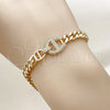 Pulsera Elegante 03.283.0576.07 Oro Laminado, Diseño de Puff Mariner, con Micro Pave Blanca, Pulido, Tono Dorado (Grosor 06.5 MM, 8 Pulgadas de Largo)