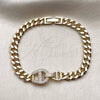 Pulsera Elegante 03.283.0576.07 Oro Laminado, Diseño de Puff Mariner, con Micro Pave Blanca, Pulido, Tono Dorado (Grosor 06.5 MM, 8 Pulgadas de Largo)