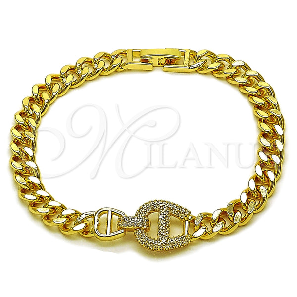 Pulsera Elegante 03.283.0576.07 Oro Laminado, Diseño de Puff Mariner, con Micro Pave Blanca, Pulido, Tono Dorado (Grosor 06.5 MM, 8 Pulgadas de Largo)