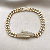 Pulsera Elegante 03.283.0577.07 Oro Laminado, Diseño de Clavo y Miami Cubana, con Micro Pave Blanca, Pulido, Tono Dorado (Grosor 06.5 MM, 8 Pulgadas de Largo)