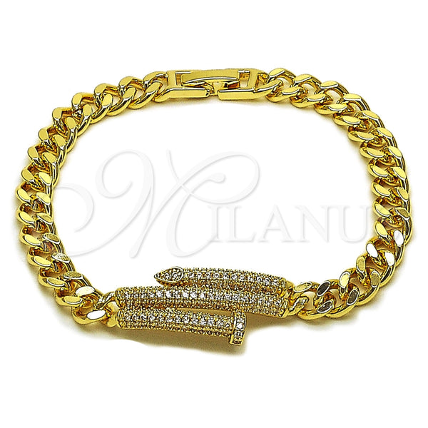 Pulsera Elegante 03.283.0577.07 Oro Laminado, Diseño de Clavo y Miami Cubana, con Micro Pave Blanca, Pulido, Tono Dorado (Grosor 06.5 MM, 8 Pulgadas de Largo)
