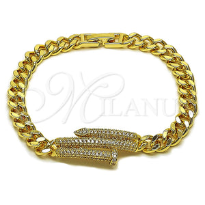 Pulsera Elegante 03.283.0577.07 Oro Laminado, Diseño de Clavo y Miami Cubana, con Micro Pave Blanca, Pulido, Tono Dorado (Grosor 06.5 MM, 8 Pulgadas de Largo)