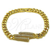 Pulsera Elegante 03.283.0577.07 Oro Laminado, Diseño de Clavo y Miami Cubana, con Micro Pave Blanca, Pulido, Tono Dorado (Grosor 06.5 MM, 8 Pulgadas de Largo)