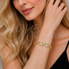 Pulsera Elegante 03.283.0578.07 Oro Laminado, Diseño de Puff Mariner y Miami Cubana, con Micro Pave Blanca, Pulido, Tono Dorado (Grosor 06.5 MM, 8 Pulgadas de Largo)