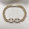 Pulsera Elegante 03.283.0578.07 Oro Laminado, Diseño de Puff Mariner y Miami Cubana, con Micro Pave Blanca, Pulido, Tono Dorado (Grosor 06.5 MM, 8 Pulgadas de Largo)