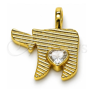 Dije Religioso 05.459.0024 Oro Laminado, Diseño de Corazón y Judaica, con Zirconia Cubica Blanca, Pulido, Tono Dorado
