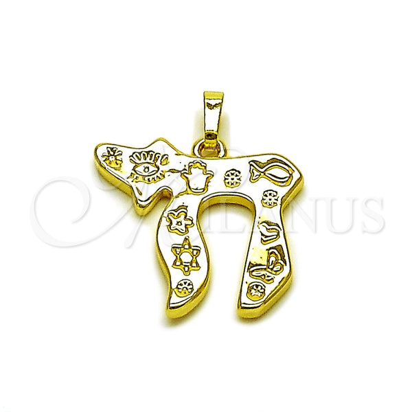 Dije Religioso 05.459.0025 Oro Laminado, Diseño de Estrella de Davi y Ojo Griego, Pulido, Tono Dorado