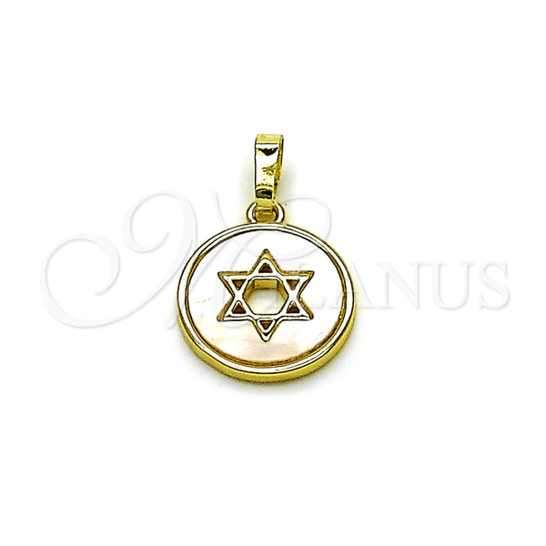 Dije Religioso 05.459.0027 Oro Laminado, Diseño de Estrella de Davi y Judaica, con Madre Perla Marfil, Pulido, Tono Dorado