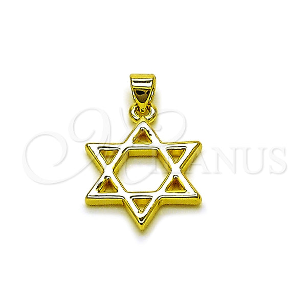 Dije Religioso 05.459.0028 Oro Laminado, Diseño de Estrella de Davi y Judaica, Pulido, Tono Dorado