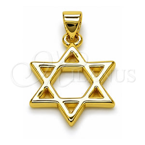 Dije Religioso 05.459.0028 Oro Laminado, Diseño de Estrella de Davi y Judaica, Pulido, Tono Dorado