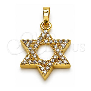 Dije Religioso 05.459.0029 Oro Laminado, Diseño de Estrella de Davi y Judaica, con Zirconia Cubica Blanca y Madre Perla Marfil, Pulido, Tono Dorado