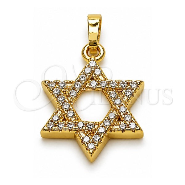 Dije Religioso 05.459.0029 Oro Laminado, Diseño de Estrella de Davi y Judaica, con Zirconia Cubica Blanca y Madre Perla Marfil, Pulido, Tono Dorado