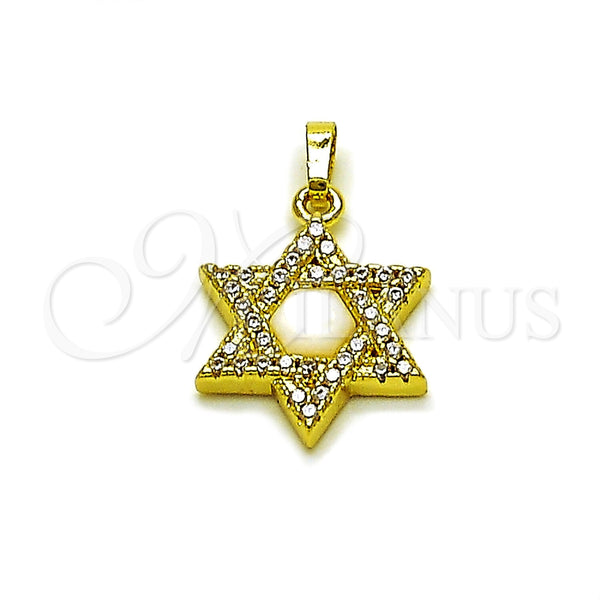 Dije Religioso 05.459.0029 Oro Laminado, Diseño de Estrella de Davi y Judaica, con Zirconia Cubica Blanca y Madre Perla Marfil, Pulido, Tono Dorado