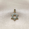 Dije Religioso 05.459.0030 Oro Laminado, Diseño de Estrella de Davi y Judaica, con Micro Pave Blanca, Pulido, Tono Dorado