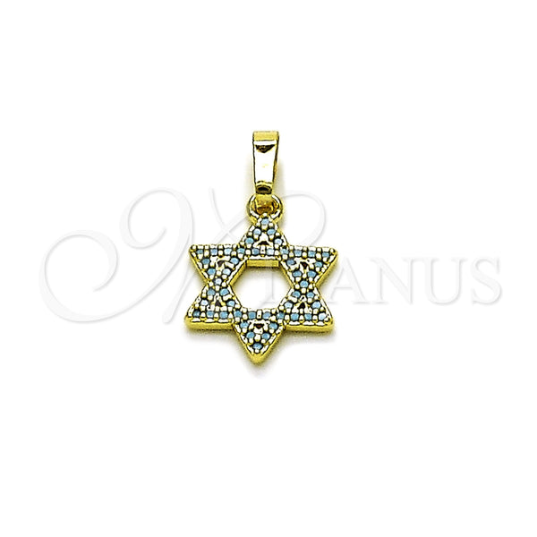 Dije Religioso 05.459.0030 Oro Laminado, Diseño de Estrella de Davi y Judaica, con Micro Pave Blanca, Pulido, Tono Dorado
